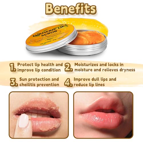HAIOLORPRO 4PCS Turmeric Lip Scrub and Turmeric Lip Balm with Brush Set, Natural Lip Scrubber Exfoliator for Dry, Dull, Chapped, Dark lips, Reduces Fine Lines, Deeply Hydrates and Moisturizes yellow+green