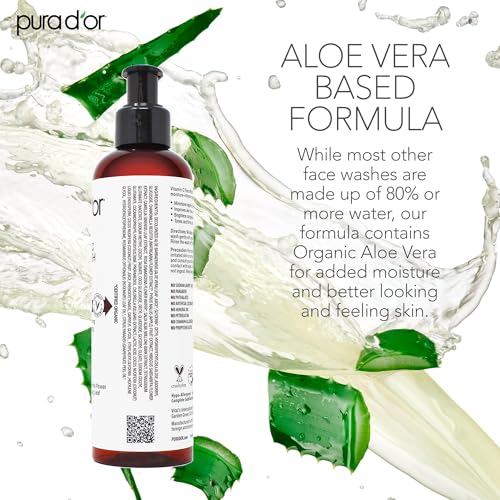 PURA D'OR Vitamin C Face Wash (8oz x2 = 16oz) Antioxidant Rich Facial Cleanser For Radiant Glow & Even Skin Tone - Gentle, Refreshing, Nurturing, Hydrating, Sulfate & Paraben Free Formula Citrus 8 Fl Oz (Pack of 2)