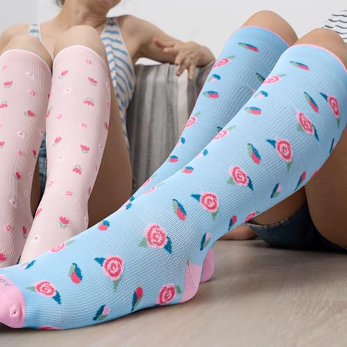 LEVSOX Compression Socks Women and Men, 20-30mmHg, Best for Nurses, Travel, Pregnancy Small 4 Pairs Flower