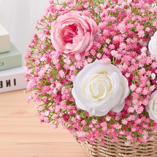 16Pcs Babys Breath Artificial Flowers, Baby Breath Flowers Artificial Bulk Pink 16 Pcs