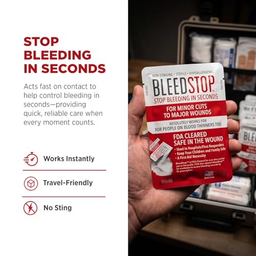 BleedStop™ First Aid Powder for Blood Clotting, Trauma Kit, Blood Thinner Patients, Camping Safety, and Survival Equipment for Moderate to Severe Bleeding Wounds or Nosebleeds - 4 (15g) Pouches 15g (4 Pack)