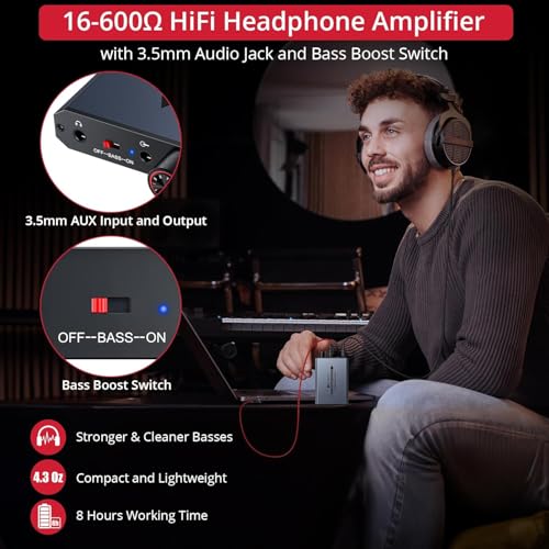 Neoteck 3.5mm Headphone Amp with Bass Boost, HiFi Headphone Amplifier 16-600Ohm Dark Grey