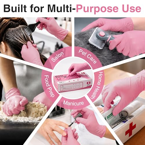 Schneider Medical Nitrile Exam Gloves, Powder & Latex Free, Pink Small 100