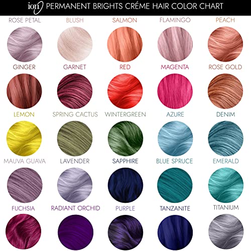 ion Permanent Brights Hair Color Kit: Permanent Brights Creme Hair Color Radiant Orchid (2.05 oz), Sensitive Scalp 10 Volume Creme Developer (8 oz), & After Color Treatment (7 fl oz)
