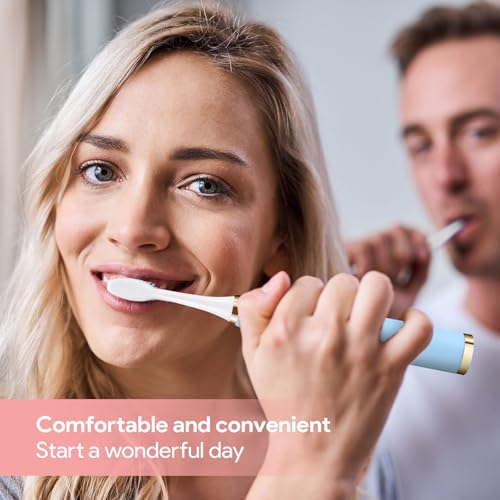 Dnil 2 Pack Electric Toothbrush for Adults and Kids, Travel Toothbrush Includes 10 Replacement Toothbrush Heads, 5 Modes with 2 MIN Smart Timer (Blue White)