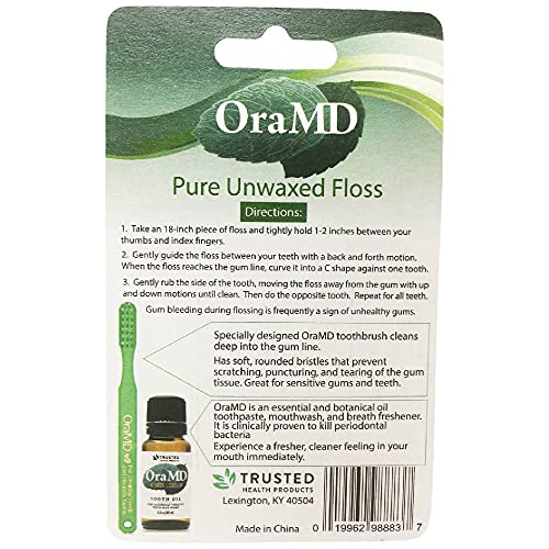 OraMD Pure Unwaxed Dental Floss 6-Pack Plus Extra Strength Tooth Oil Natural Toothpaste Mouthwash Alternative Chemical Free