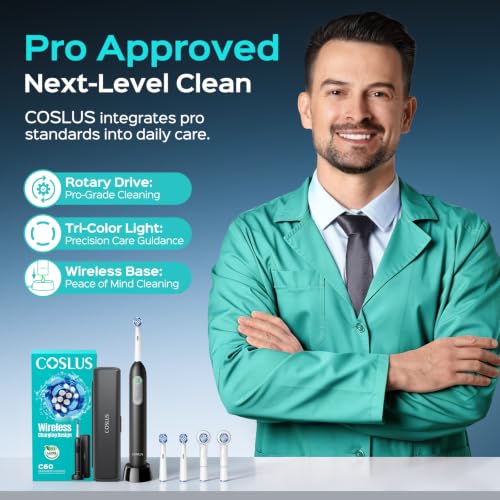 COSLUS C30 Electric Toothbrush for Adults & C60 Rechargeable Rotating Electric Toothbrush for Deep Clean Black 2Pcs