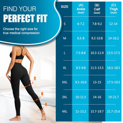 Bropite Compression Pantyhose, 20-30 mmHg High Waist Tights for Women Black X-Large