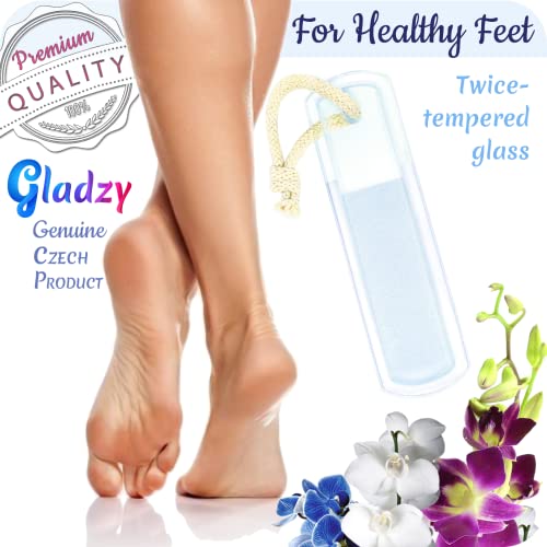 GLADZY Czech Glass Foot File Callus Remover – Double Sided Etched, Different Grit Coarse & Fine Surfaces for Hard Skin & Cracked Heels, Professional Pedicure Tool, Washable Reusable, Made in EU Medium