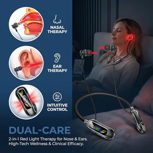 2-in-1 Red Light Therapy Device for Nose & Ears, Red Light Therapy for Ear Relief, Infrared Nasal Therapy Device, Neck Hanging Earbuds, Portable, Light-weight