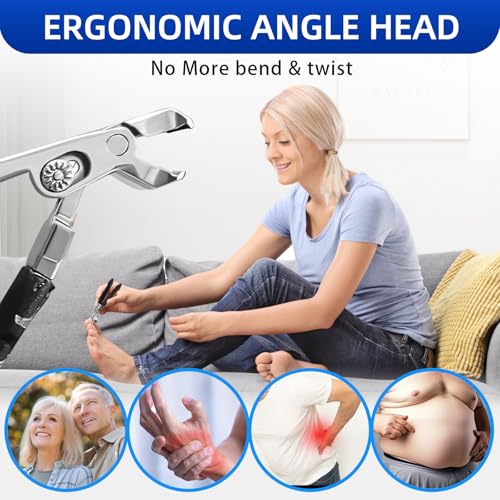 Thick Toenail Clippers for Seniors, Professional Edgy Nail Clippers for Men, Heavy Duty Large Finger Nail Clippers Adult, Angled Head Nail Clippers Cutters with Long Handle (4PCS Nail Clippers Set) 4PCS Nail Clippers Set