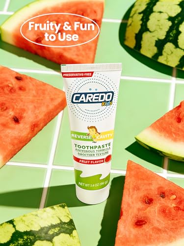 CAREDO Kids Cavity Repair Reversal Toothpaste – Hydroxyapatite Repair for Early Tooth Decay, Braces-Friendly, First Big Kids Remineralizing, Holistic Nighttime Enamel Care, Fluoride-Free Fruity 3.4oz