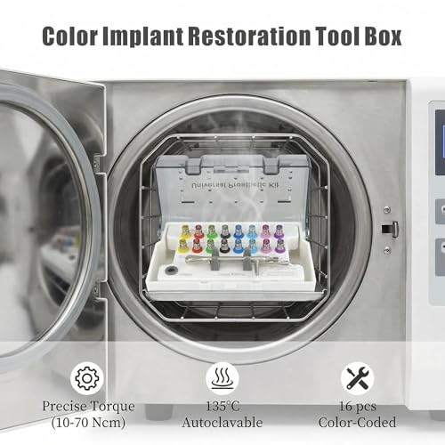 universal implant driver kit,High Precision Dental Implant Torque Wrench，16pcs screwdriver for dental implant,Torque Value of 10-70Ncm,Autoclavable Universal Implant Kit