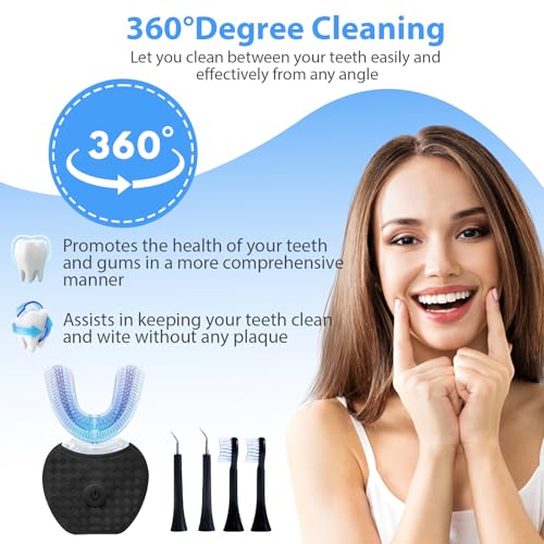 KUOLAO U-Shaped Toothbrush for Adults - 360° Teeth Whitening & Mouth Cleansing, Hands-Free Gums Protection - Fast Charging & LED Light - Waterproof IPX7