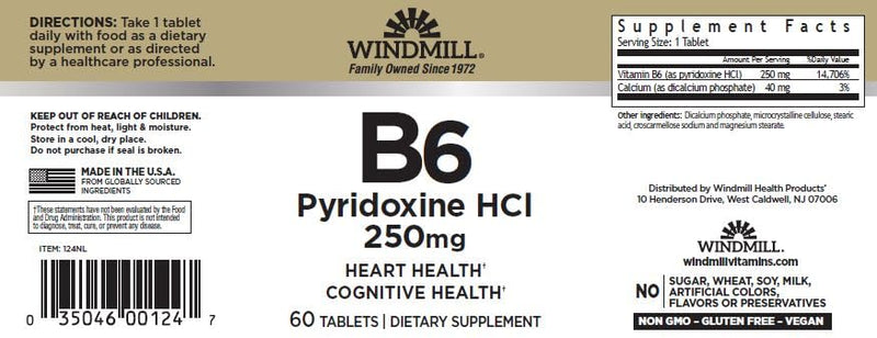 Vitamin B-6 TABS 250 MG WMILL Size: 60
