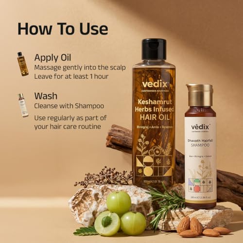 Vedix Keshamrut Hair Care Combo With Keshamrut Herbs Infused Hair Oil and Davath Hairfall Shampoo (100 ml + 200 ml)