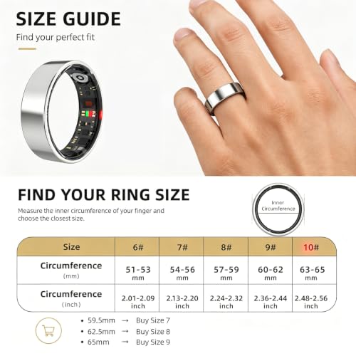 Smart Ring for Women & Men, Fitness Tracker Health Ring(Silver, 8) Silver #8