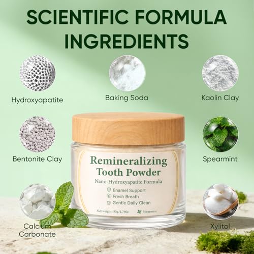 Oral Care Remineralizing Tooth Powder, Fluoride-Free Hydroxyapatite Whitening Tooth Powder Whitening for Enamel Support & Strong Teeth,Gently Cleans Oral Care&Fresh Breath (1) 1