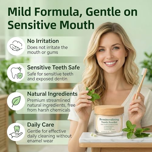 Oral Care Remineralizing Tooth Powder, Fluoride-Free Hydroxyapatite Whitening Tooth Powder Whitening for Enamel Support & Strong Teeth,Gently Cleans Oral Care&Fresh Breath (1) 1