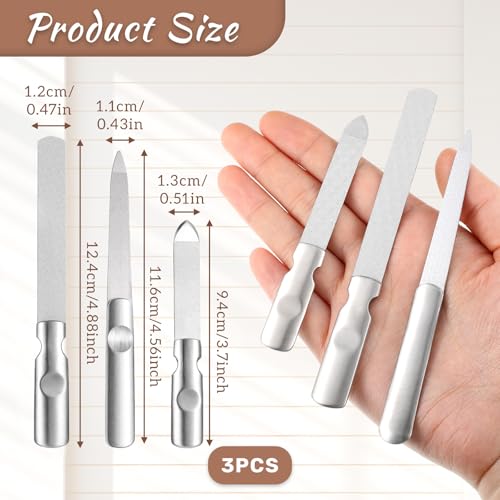 TIESOME 3 Pcs Toe Nail Files for Thick Nails, Stainless Steel Metal Nail File, Double Sided with Anti-Slip Handle, Durable for Thick Toenails & Fingernails, Home or Salon Use