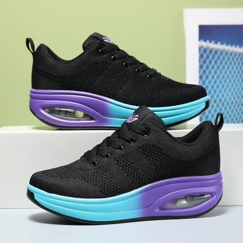 Walking Shoes for Women Air Cushion Nurse Slip Resistant Work Sock Sneakers Food Service Platform Comfortable Weight Light 7 Blue With Purple