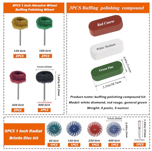 185Pcs Polishing Buffing Wheel Kit, Felt Wool Pad Set, Rotary Accessories with Sanding Drum, Polishing Compound, Grinding Head, 1/8" Shank for Jewelry Metal Polishing, Compatible with Dremel 185pcs-10 Styles