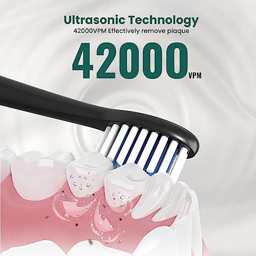 NBGRLVS Rechargeable Sonic Electric Toothbrush for Adults with 10 Brush Heads, 3 Modes, 2 Minute Smart Timer and Fast 4 Hour Charge - Perfect for Travel and Easy Dental Care (Black) Black
