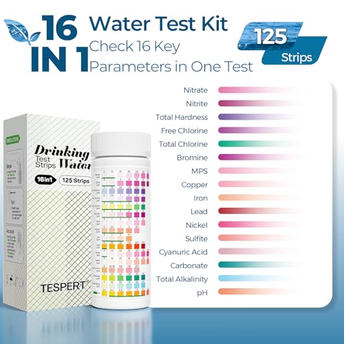 TESPERT Drinking Water Test Strips 125ct, Lead Home Tap Well Water Test Kit 16 in 1 Drinking Water Testing Kit
