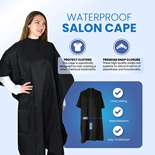 Black Hair Coloring Cape - Water-Resistant Salon Cape for Women Coloring Cape - Black W/ Pu Coating