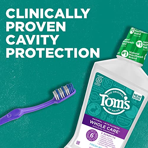 Tom's of Maine Natural Toothpaste and Mouthwash Variety Pack: Whole Care Natural Toothpaste with Fluoride, Peppermint, 4 oz. 3-Pack & Whole Care Natural Fluoride Mouthwash, Fresh Mint, 16 oz. 3-Pack