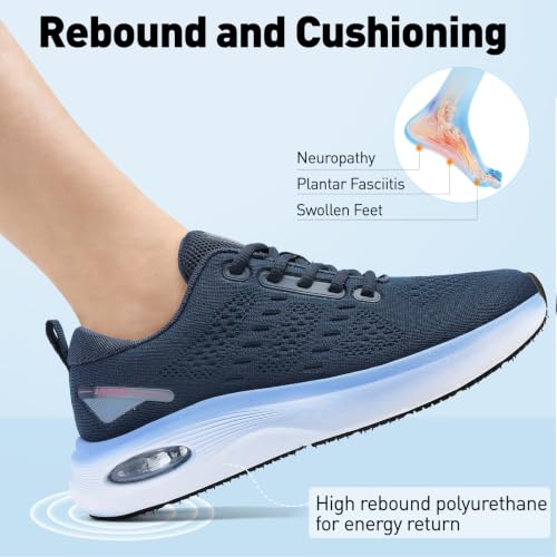 Womens Wide Orthopedic Walking Shoes with Cushioned Arch Support Lace-Up Running Sneakers 8.5 Wide Navy