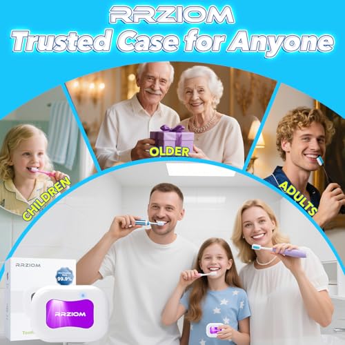 Toothbrush Case, RRZIOM Toothbrush Covers with Holder, Portable Toothbrush Cleaner Case for Travel Home for Electric & Manual Toothbrushes (Blue&White)