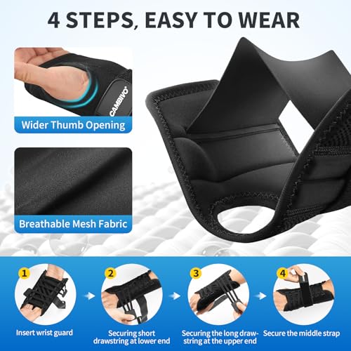 CAMBIVO Wrist Brace for Carpal Tunnel Tendonitis – Night & Day Compression Wrist Support with Removable Aluminum Splint, One-Hand Easy Adjust, Breathable Mesh, Left Hand S/M Black Small/Medium(Left Hand)