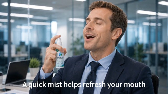 Dry Mouth Spray, Oral Moisturizing Spray for Dry Mouth Comfort, Alcohol Free & Sugar Free with Xylitol, Sodium Hyaluronate & Aloe, Natural Mint Fresh Breath Spray for Adults, 60ml