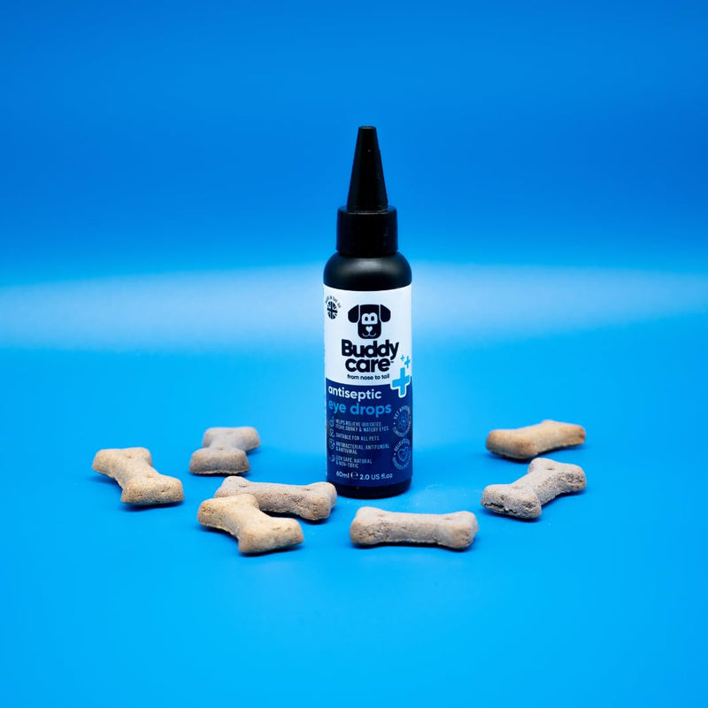 Buddycare Dog Eye Drops for Infection Vet Approved Lick-Safe Formula for Dogs & Cats to Provide Soothing to Irritated, Itchy Watery Eyes - Antibacterial, Antifungal & Antiviral Formula (60ml)