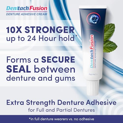 Denttach Fusion Denture Adhesive, (Pack of 4) 2.4 Ounce, Ultra Strong Hold and Seal, Dental Adhesive Cream for Dentures and Partials, Zinc Free Denture Glue