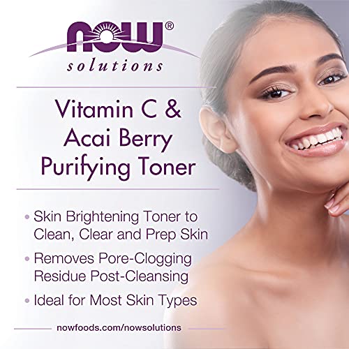 NOW Solutions, Vitamin C and Acai Berry Purifying Toner, Brightening System, Removes Pore-Clogging Residue, 8 Fl Oz (Pack of 1) 8 Fl Oz (Pack of 1)