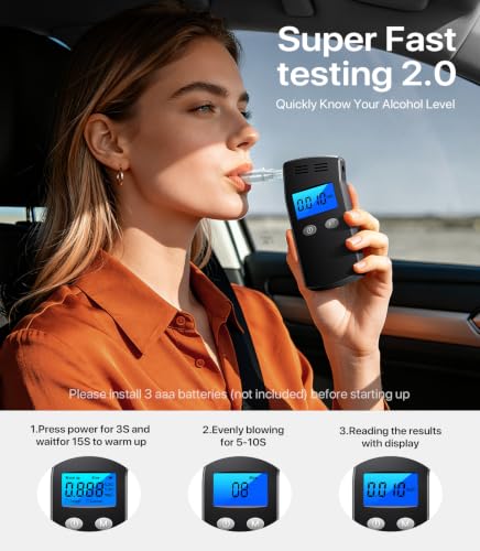 Breathalyzer, 2026 Upgraded Alcohol Breathalyzer Tester with LCD Display, Portable Personal Breathalyzer for Home and Travel Use (Includes 10 Mouthpieces) (Black) Black