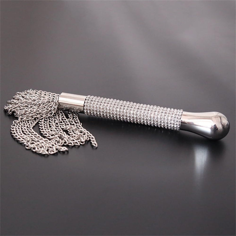 BDSM Metal Chain Whip Diamond Handle Aluminium Flog Flogger Fetish Slave Sub Sex Toy Bondage SM Ass Spanking Bondage Slave for Beginner Silver one size - BeesActive Australia