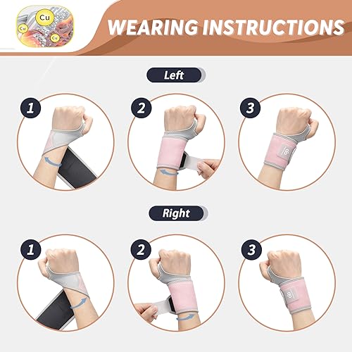 INDEEMAX Copper Carpal Tunnel Wrist Brace 2 Pack, Support for Pain Relief Pink