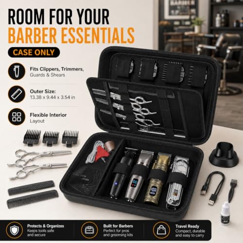 Boobowl Hard Travel Case for Hair Clippers, Barber Tool Organizer - Black