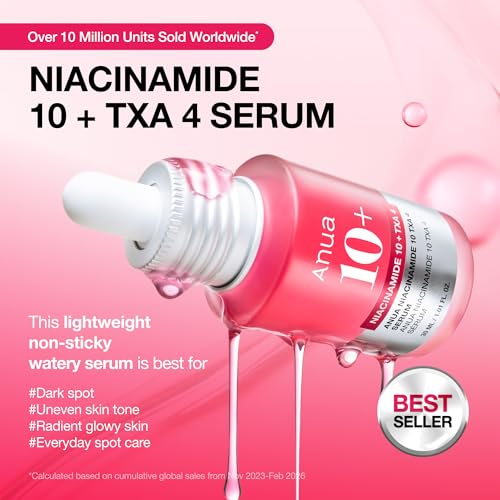 Anua Niacinamide 10 + TXA 4 Serum, Korean Skincare, 1.01 fl.oz | Dark Spot Care, Hyaluronic Acid, Tranexamic Acid, Lightweight & Hydrating All-in-One Daily Facial Serum for Glass Skin 1.01 Fl Oz (Pack of 1)