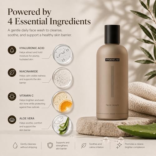 HygieneLab Face Wash – EWG Verified, Gentle & Hydrating Cleanser with Aloe, Niacinamide & Vitamin C, Removes Dirt Without Stripping Skin (5 fl oz)