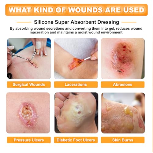 Carbou Silicone Super Absorbent Wound Dressing 5" x 5", 10 Individual Pack 5"x5"