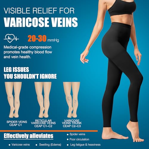 Bropite Compression Pantyhose, 20-30 mmHg High Waist Tights for Women Black X-Large