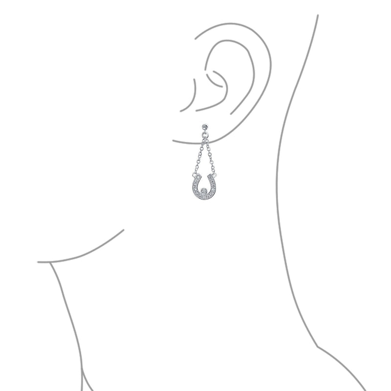 Good Luck Horseshoe Equestrian Cubic Zirconia Pave CZ Dangle Earrings Western Jewelry For Women Teen Graduation .925 Sterling Silver - BeesActive Australia
