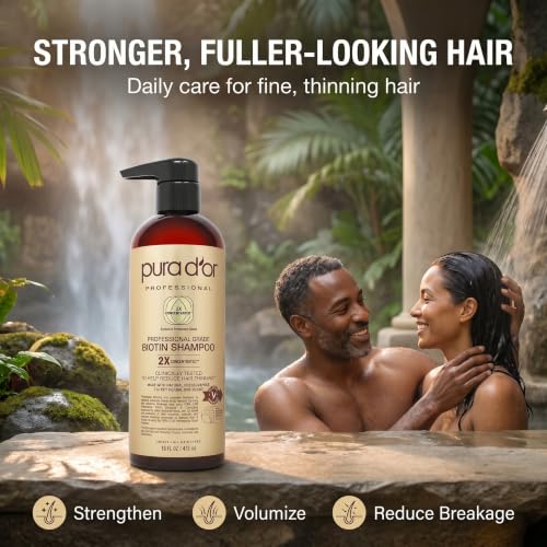 PURA D'OR Clinically Formulated Biotin Shampoo - Daily Hair Care Routine For Thinning Hair - 2X Concentrated 17+ Key Herbal Blend Hair Thickening Products For Women & Men, Botanical Zen Scent 16 Fl Oz 16 Fl Oz (Pack of 1)
