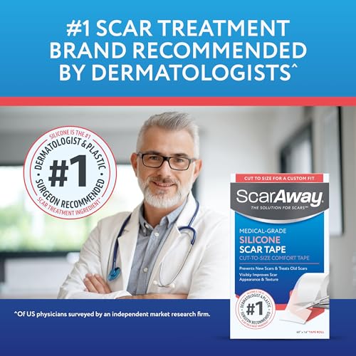 ScarAway Clear Silicone Scar Tape, Medical-Grade Cut-to-Size Silicone Strip for Surgery, Burn, Hypertrophic & Keloid Scars, Self-Adhesive, Water-Resistant, 60” x 1.6” Tape Roll