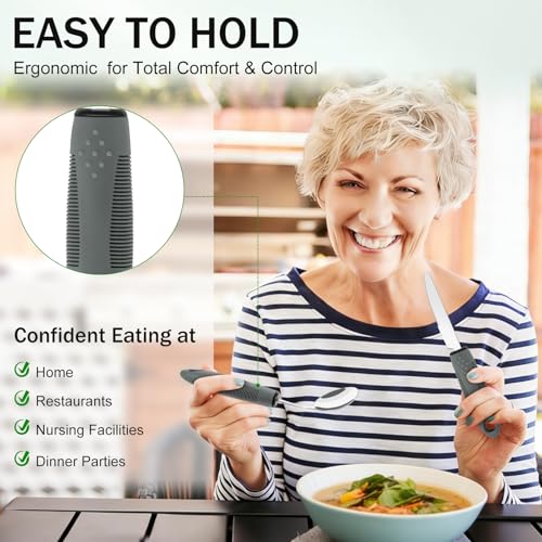 KintKita Adaptive Utensils for Elderly 4 Piece, 2.9 oz Weighted Silverware for Hand Tremors, 45°Angled Parkinsons Utensils for Elderly, Arthritis, Weak Hand Grip, Right-Handed Use