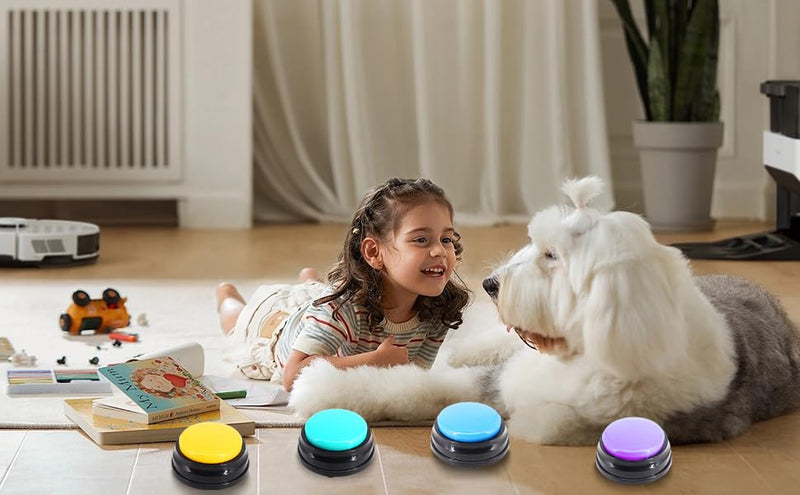 Pet Talking Starter Set with Stickers-4 Piece Recordable Dog Talking Button Set - Cat & Dog Buttons for Communication - BeesActive Australia